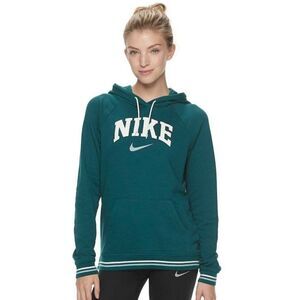 New! NIKE Sportswear Old School Varsity Fleece Hoodie Green Size XS